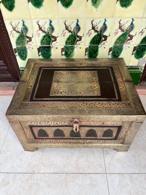 Antique Wooden Chest with Brass Hand Kalam Work - Image 4