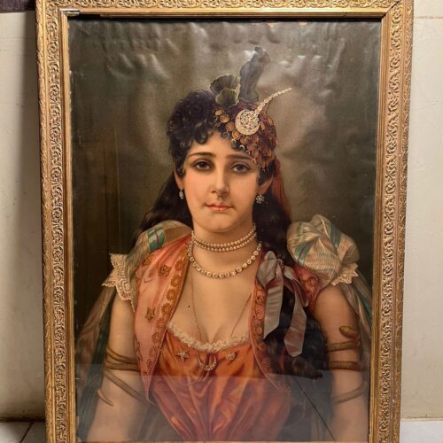 Antique European Lady Portrait Oleograph (120+ Years Old) – Royal Vintage Artwork