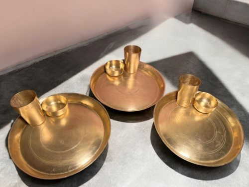 Vintage brass 3 pcs thali sets - Image 3