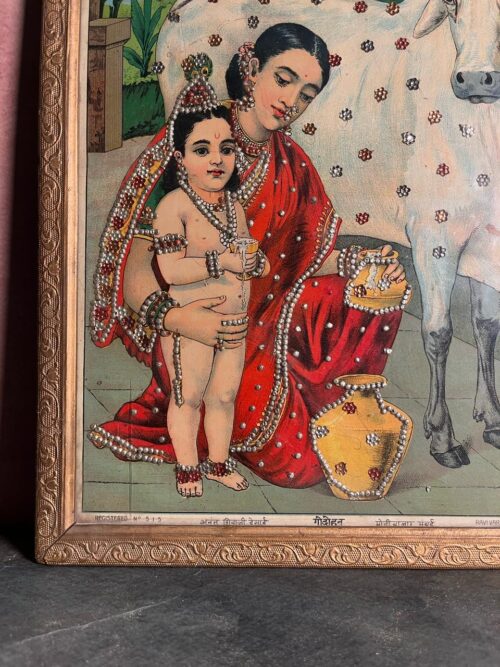 Yashoda with Krishna – Original Ravi Varma Oleograph godohan  (Tari Work) - Image 2