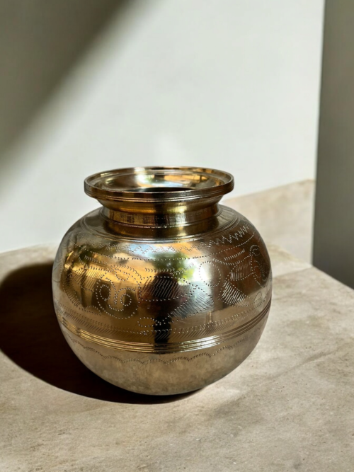 Vintage brass hand carving pot