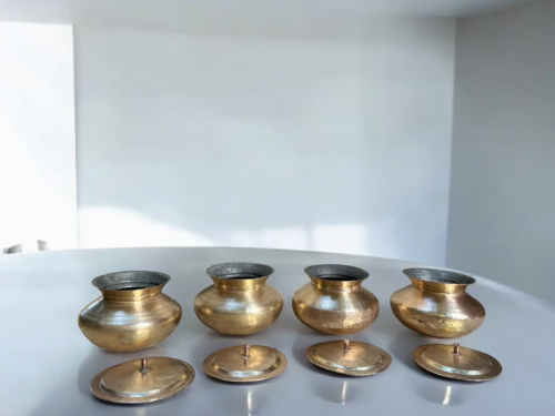 Vintage brass 4 pcs degchi set with lid - Image 2