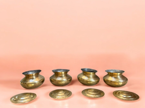 Vintage brass small size 4 pcs degchi set with lid