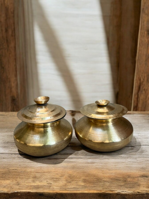 Vintage brass 2 pcs degchi set with lids