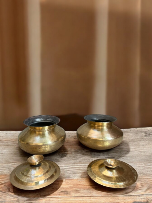 Vintage brass 2 pcs degchi set with lids - Image 4