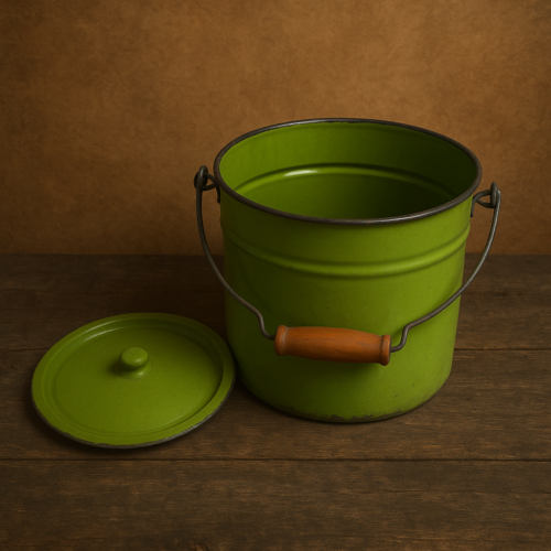 Vintage Lime Green Enamel Bucket with Wooden Handle - Image 4