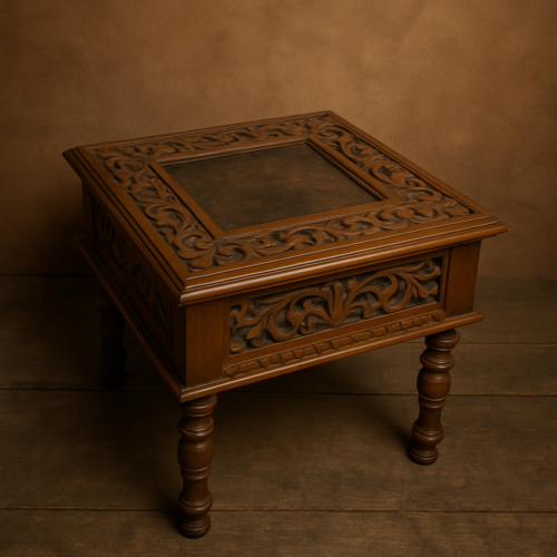 Antique Hand-Carved Wooden Side Table - Image 2
