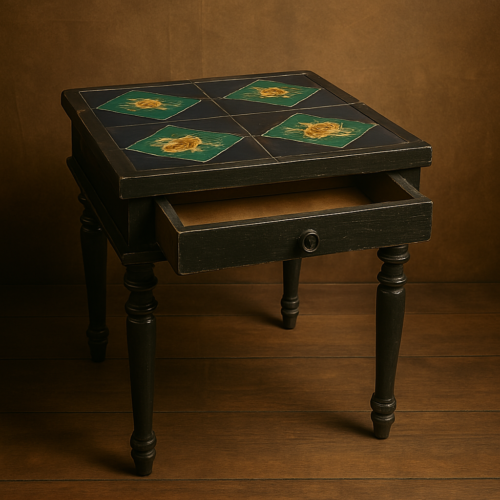 Vintage wooden corner tablie Germany tiles on top - Image 3