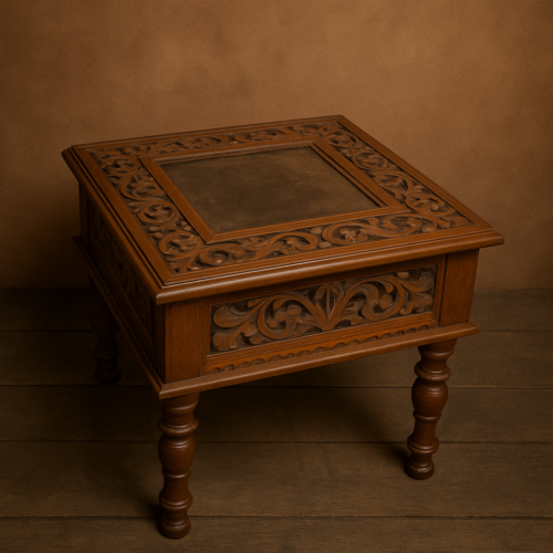 Antique Hand-Carved Wooden Side Table - Image 4
