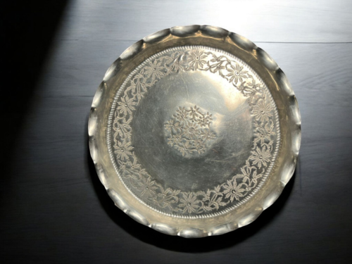 Vintage brass german silver hand carving plate - Image 2