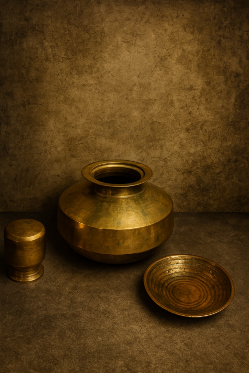 Vintage brass tokni with lid and lota - Image 2