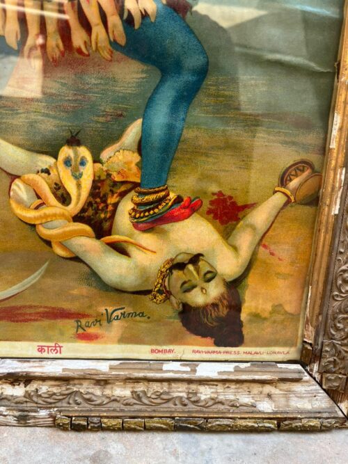 Original Ravi Varma Oleograph – Goddess Kali (24 x 16 inches) - Image 4