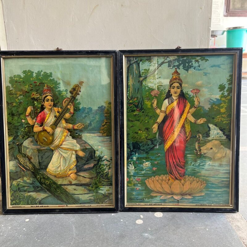 Vintage Raja Ravi Verma Ma Laxmi And Ma Sarswati Original Oleograph (Both) ​