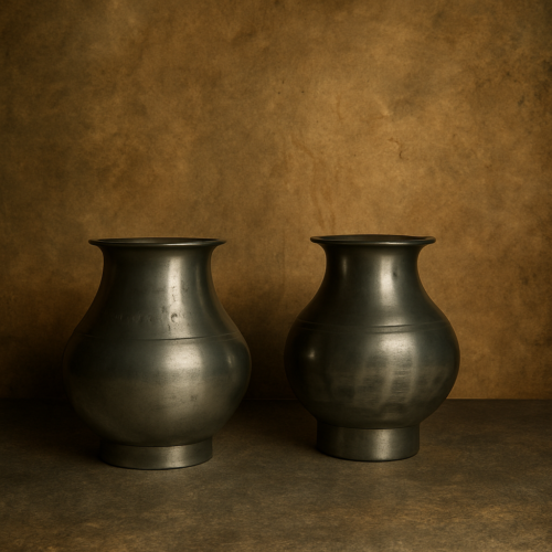 Antique White Polished Brass Pots (Set of 2) - Image 2