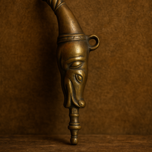 Antique Brass Powder Flask | Elephant Head Design