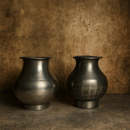 Antique White Polished Brass Pots (Set of 2)