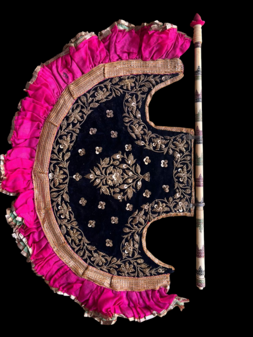 125+ Year Old Double-Sided Antique Hand Fan – Gota Patti & Silver Work with Iv...y Handle