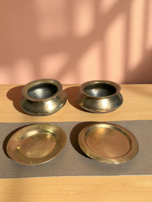 Vintage bronze 2 pcs haandi with lid