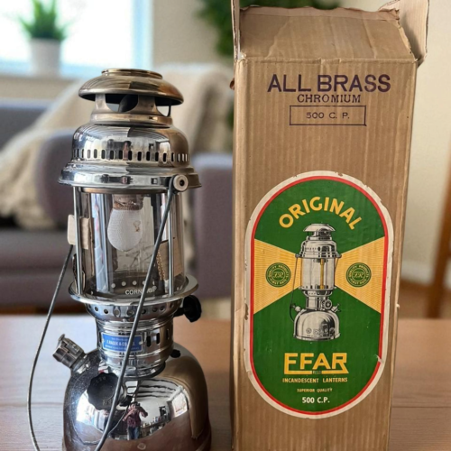 Vintage brass white polished petromax unused with original box