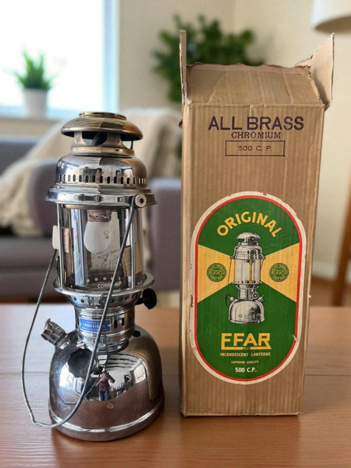 Vintage brass white polished petromax unused with original box