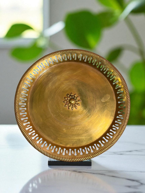 Vintage brass hand work jali cutting plate - Image 4