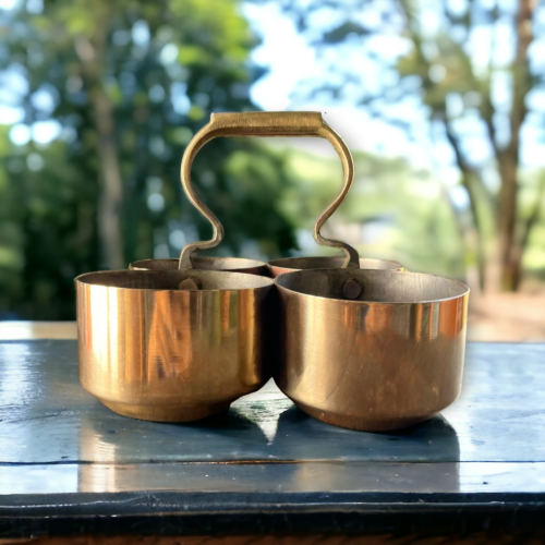 Vintage 4-Bowl Brass Serving Basket