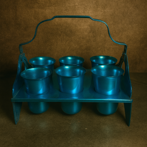 Vintage Aluminium 6-Glass Carrier Set (80+ Years Old)
