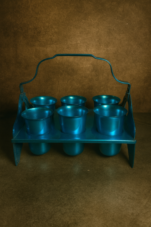 Vintage Aluminium 6-Glass Carrier Set (80+ Years Old)