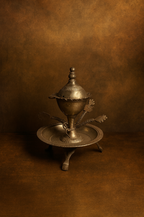 Antique Brass Agarbatti Stand with Lid – 100+ Years Old