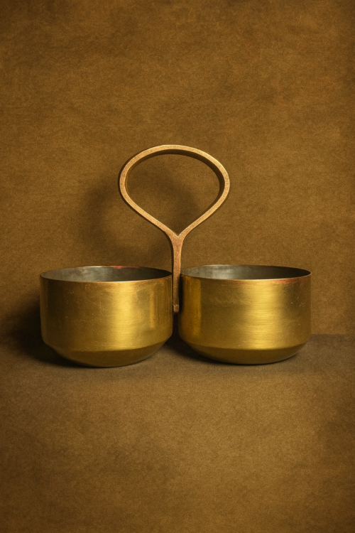 Vintage brass 2 bowl basket