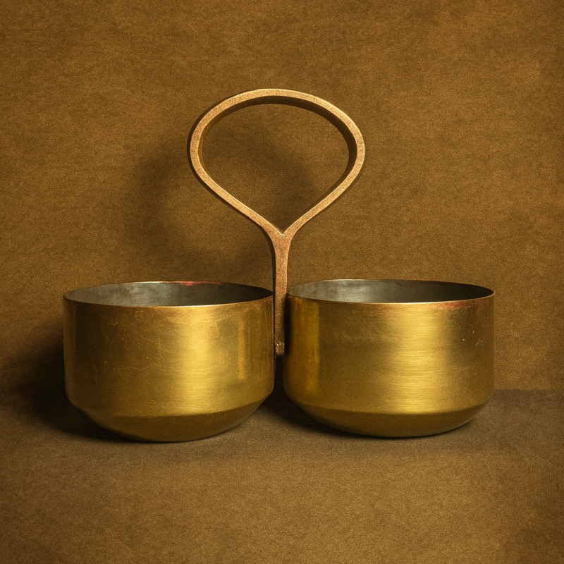 Vintage Brass 2 Bowl Basket