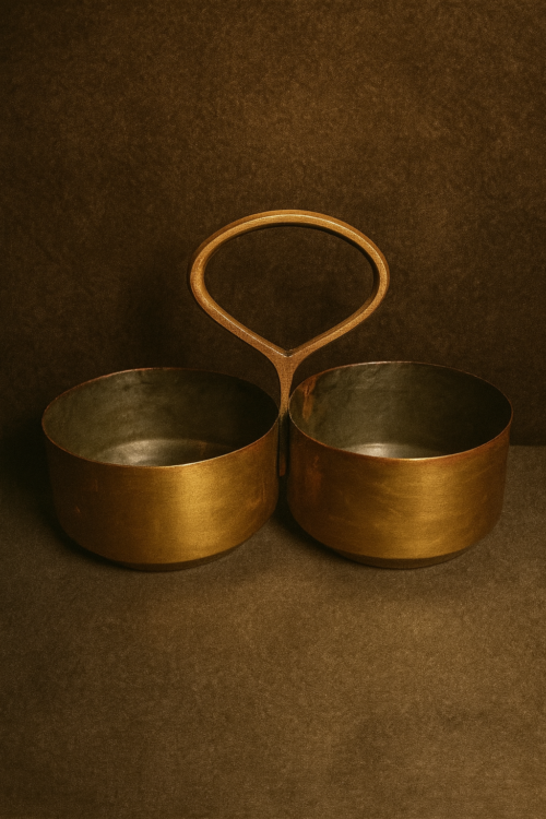 Vintage brass 2 bowl basket - Image 3