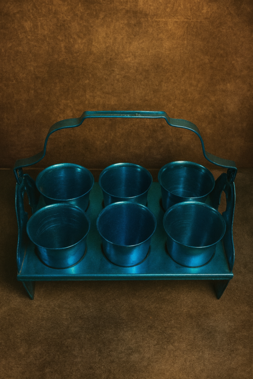 Vintage Aluminium 6-Glass Carrier Set (80+ Years Old) - Image 3