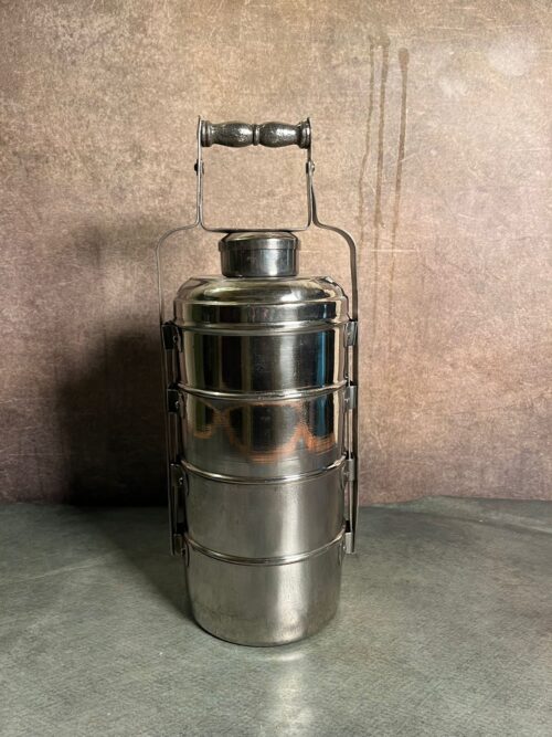 Vintage Brass White Polished 4-Tier Tiffin Carrier with Handle - Image 4