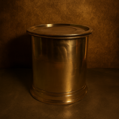 Vintage Brass Cylindrical Storage Box with Flat Lid