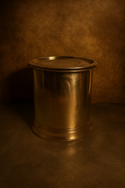Vintage Brass Cylindrical Storage Box with Flat Lid
