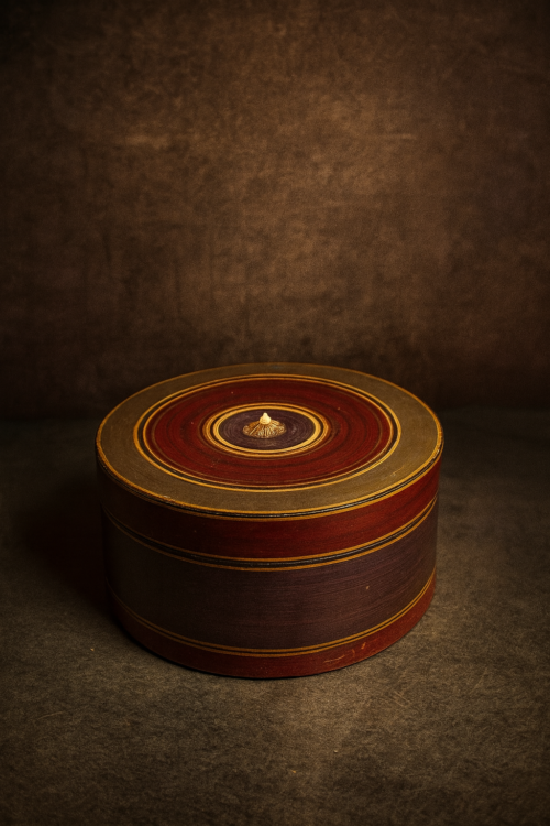 Antique Handcrafted Wooden Round Storage Box (Vegetable Color Finish)