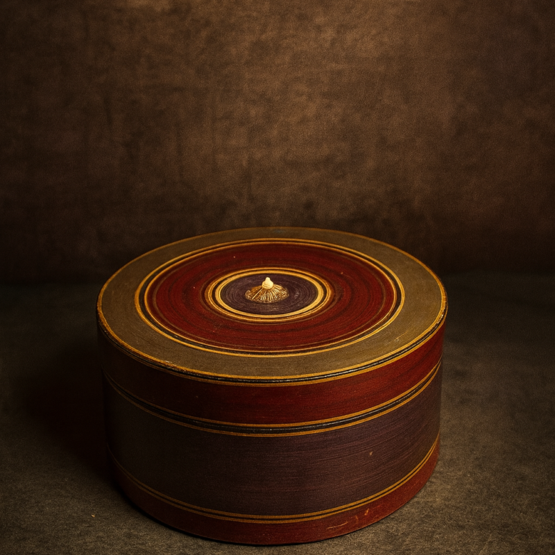 Antique Handcrafted Wooden Round Storage Box (Vegetable Color Finish)