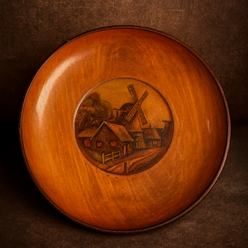 Vintage Wooden Lithograph Print Decorative Plate