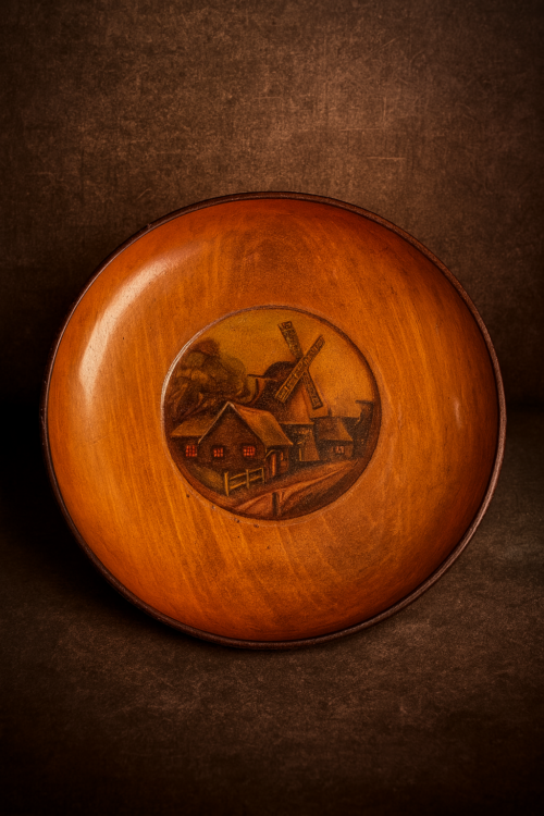 Vintage Wooden Lithograph Print Decorative Plate