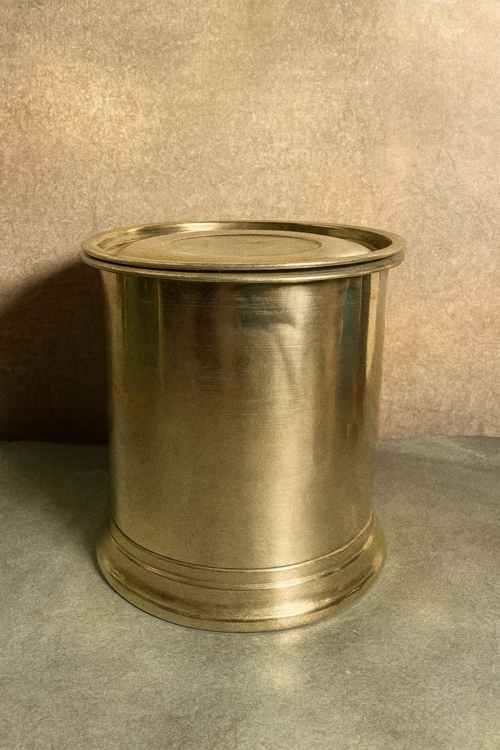 Vintage Brass Cylindrical Storage Box with Flat Lid - Image 2