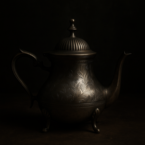 Brass Silver-Polished Hand-Carved Tea Kettle - Image 5