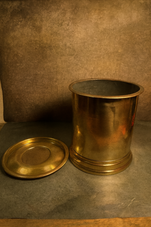 Vintage Brass Cylindrical Storage Box with Flat Lid - Image 4