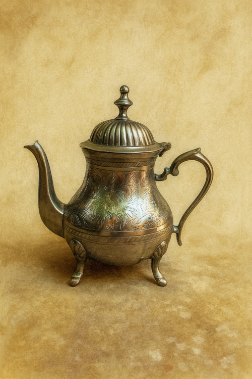 Brass Silver-Polished Hand-Carved Tea Kettle - Image 6