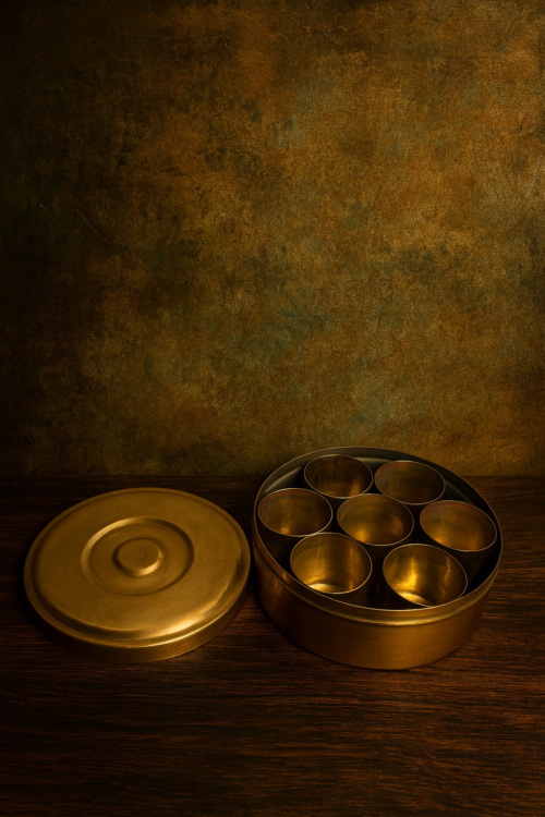 Antique Brass Masala Box (Spice Container with Cups)