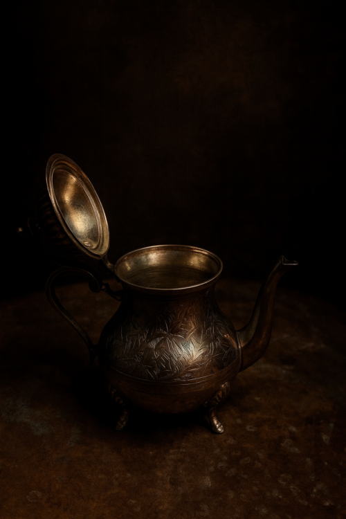 Brass Silver-Polished Hand-Carved Tea Kettle - Image 7