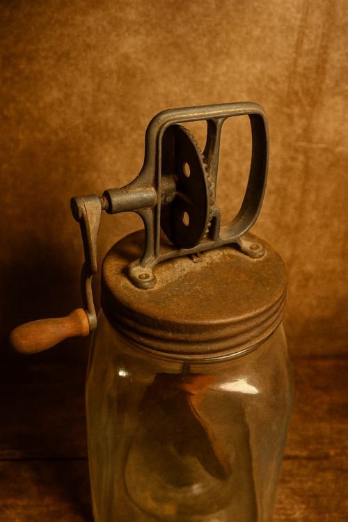 Antique “Made in England” Glass Butter Churn Jar with Hand Crank - Image 4