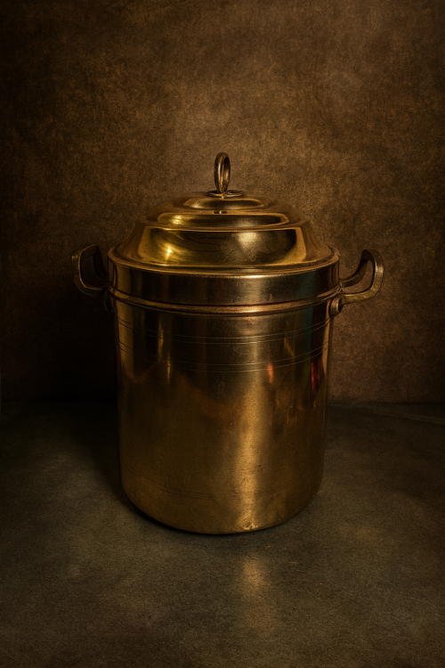 Antique Brass Storage Tank with Lid & Side Handles