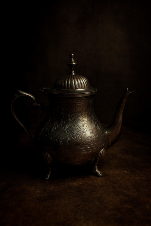 Brass Silver-Polished Hand-Carved Tea Kettle - Image 8