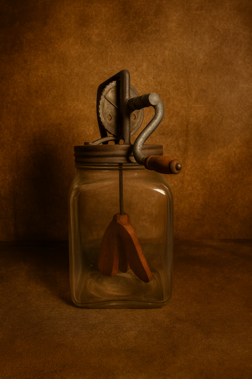 Antique “Made in England” Glass Butter Churn Jar with Hand Crank - Image 3